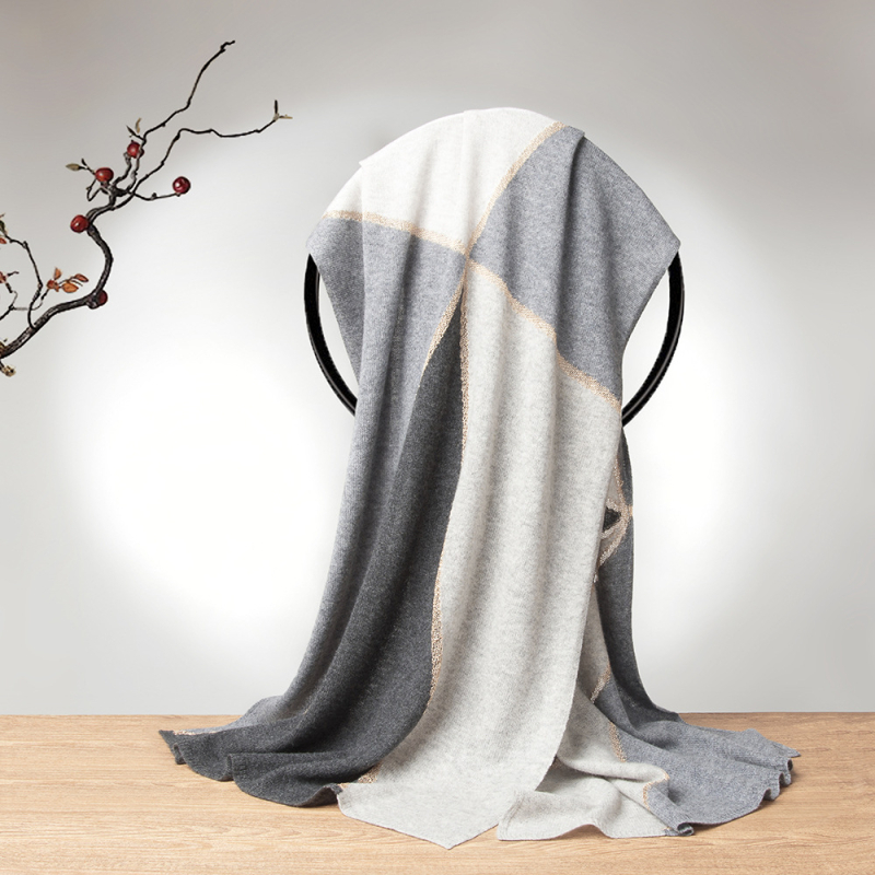 Κασμίρ warp-πλεκτός μεγάλος σάλι με σχέδιο συντονισμού, ζεστός για φθινόπωρο-χειμώνα