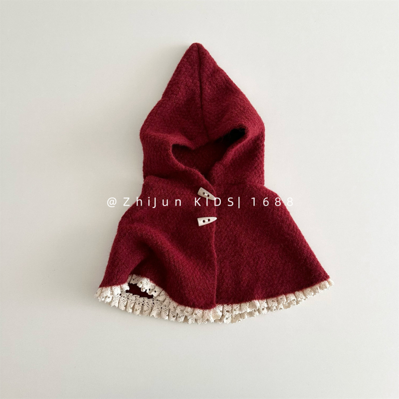 Set poncho tricotat pentru bebeluți cu pălărie elf (lână • warp knit • iarnă • pentru fete • stil Japonez/Koreean Dulce)