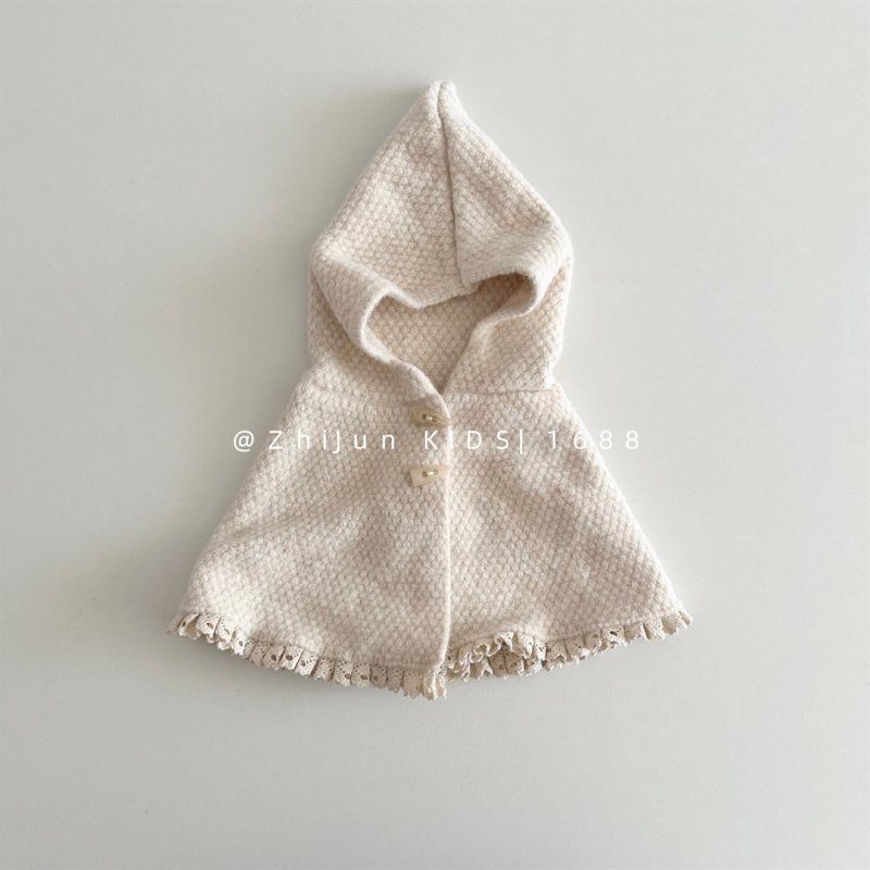 Set poncho tricotat pentru bebeluți cu pălărie elf (lână • warp knit • iarnă • pentru fete • stil Japonez/Koreean Dulce)