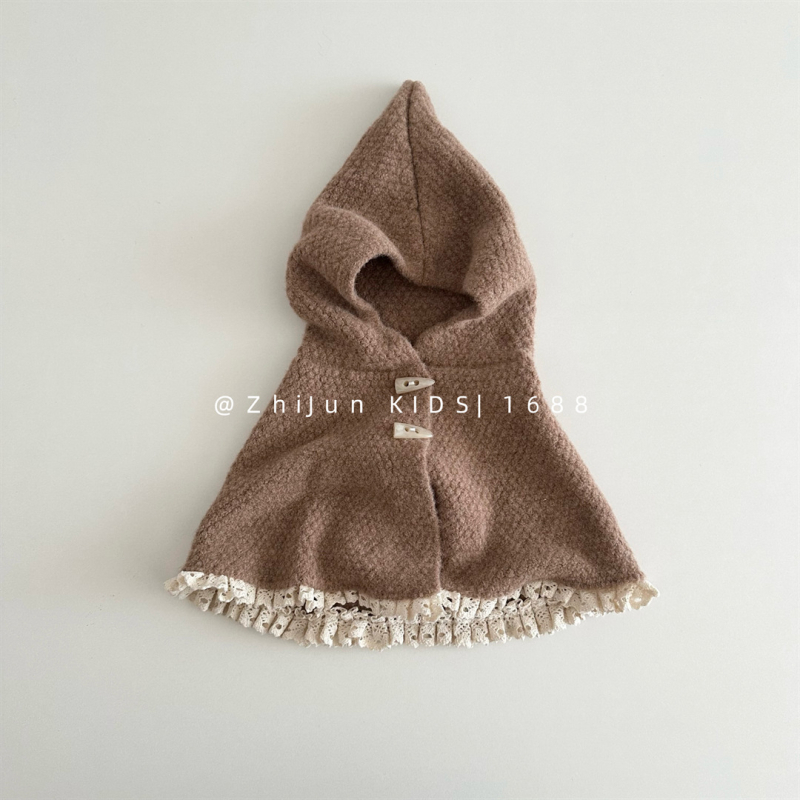 Set poncho tricotat pentru bebeluți cu pălărie elf (lână • warp knit • iarnă • pentru fete • stil Japonez/Koreean Dulce)