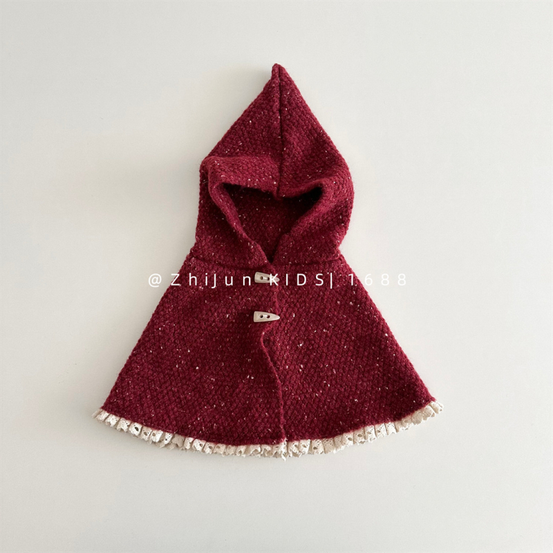 Set poncho tricotat pentru bebeluți cu pălărie elf (lână • warp knit • iarnă • pentru fete • stil Japonez/Koreean Dulce)