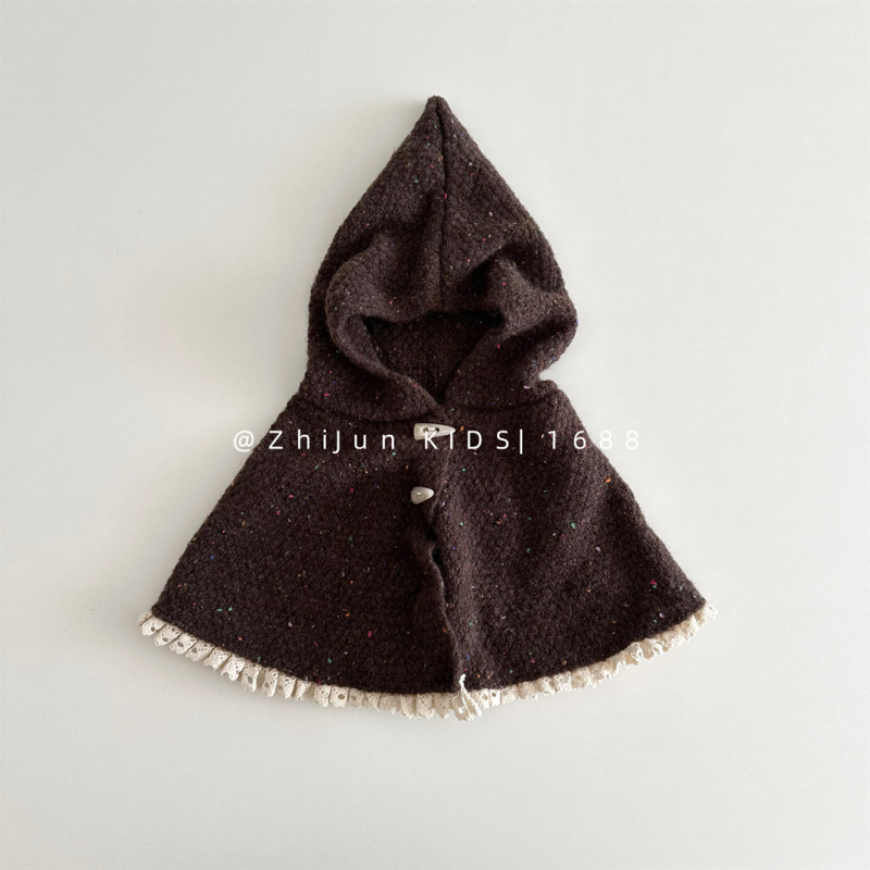 Set poncho tricotat pentru bebeluți cu pălărie elf (lână • warp knit • iarnă • pentru fete • stil Japonez/Koreean Dulce)