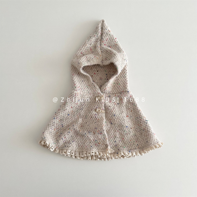 Set poncho tricotat pentru bebeluți cu pălărie elf (lână • warp knit • iarnă • pentru fete • stil Japonez/Koreean Dulce)