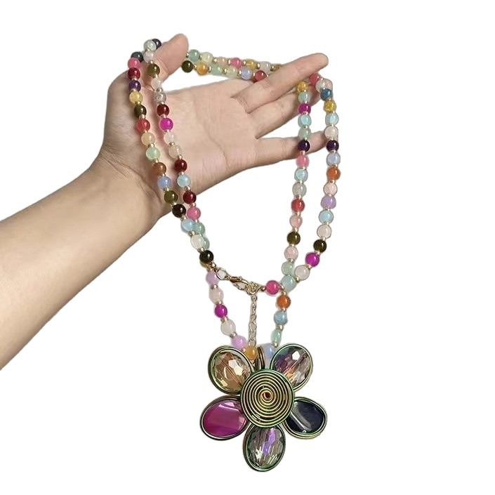 Boho nepravilan privjesak, višeslojni vintage etnički stil, lanac od legure, prilagodljiva duljina 21–50 cm