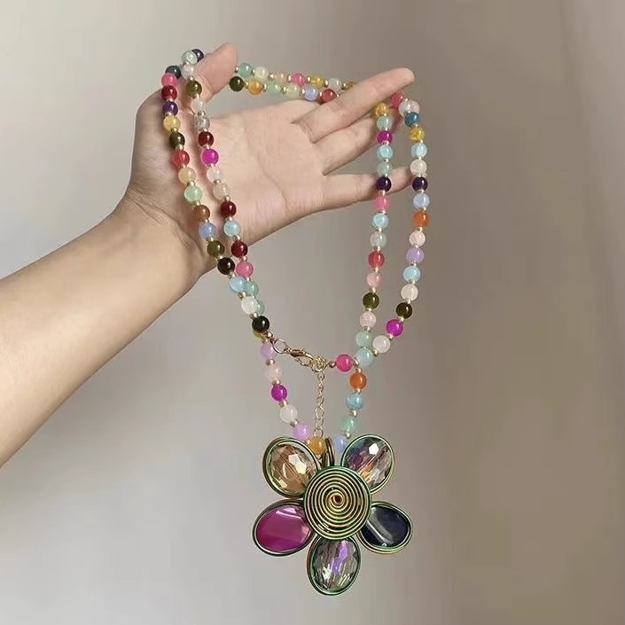 Boho nepravilan privjesak, višeslojni vintage etnički stil, lanac od legure, prilagodljiva duljina 21–50 cm