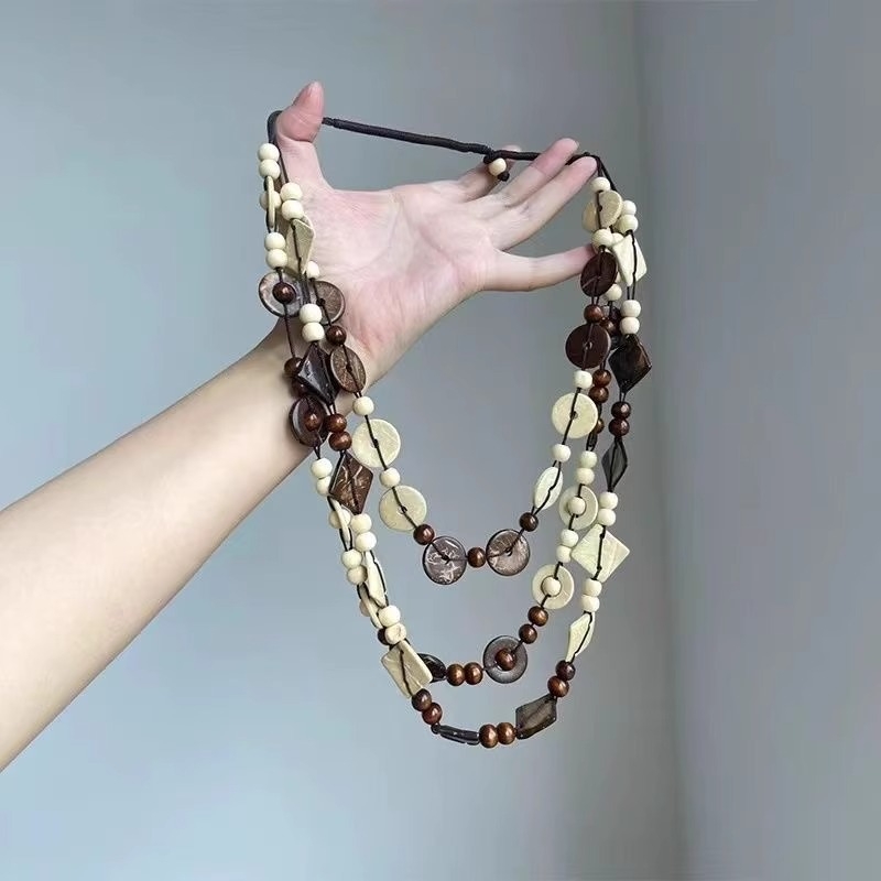 Boho nepravilan privjesak, višeslojni vintage etnički stil, lanac od legure, prilagodljiva duljina 21–50 cm