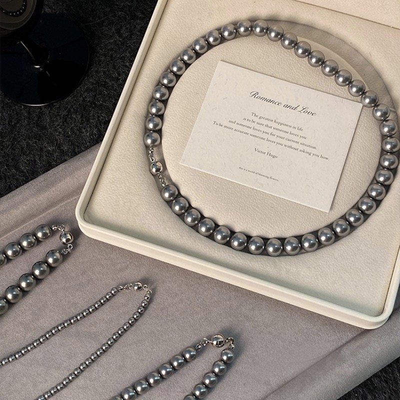 Mesterséges gyöngy nyaklánc elektroplattált felülettel, U-alakú kialakítás, gyöngy lánc, medál mesterséges kristályból