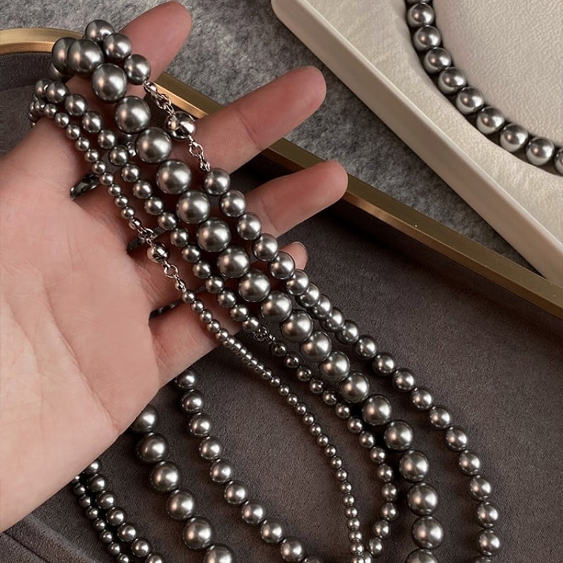 Mesterséges gyöngy nyaklánc elektroplattált felülettel, U-alakú kialakítás, gyöngy lánc, medál mesterséges kristályból