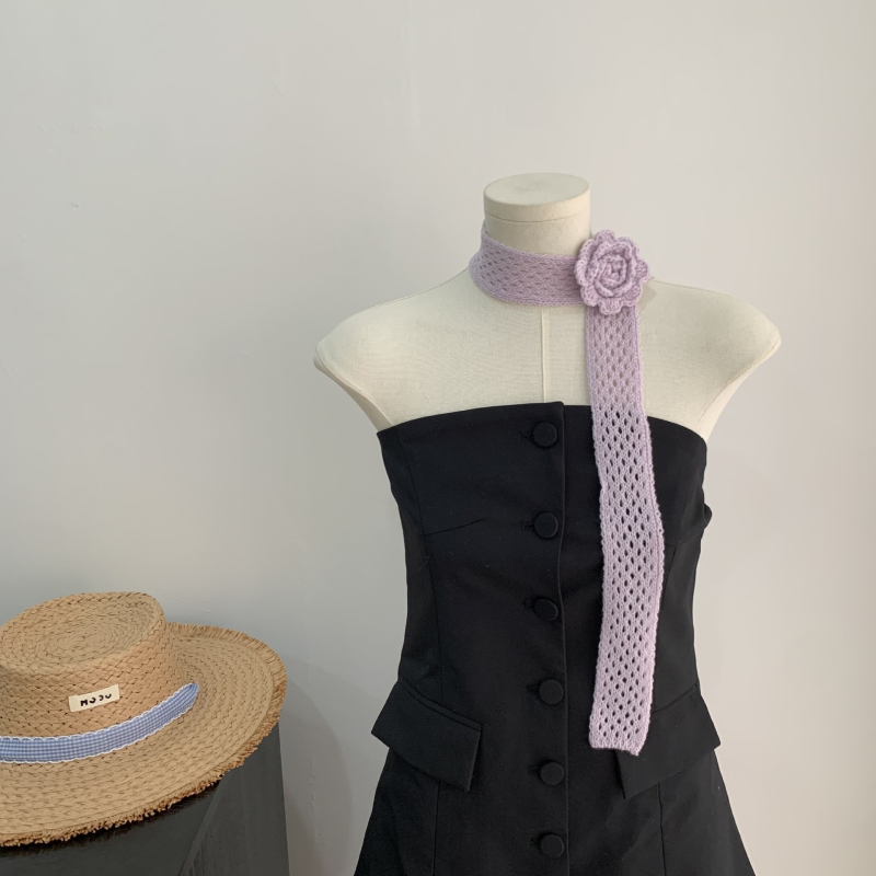 Șal lung cu decupaj în formă de floare de trandafir | poliester, țesătură plată, imprimare și jacquard, primăvară