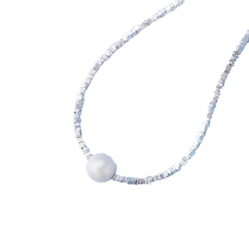 Nyaklánc műgyöngggyel és gyöngyház medállal, O-lánccal, elektroplattált bevonattal, geometriai dizájn — Kun Ling