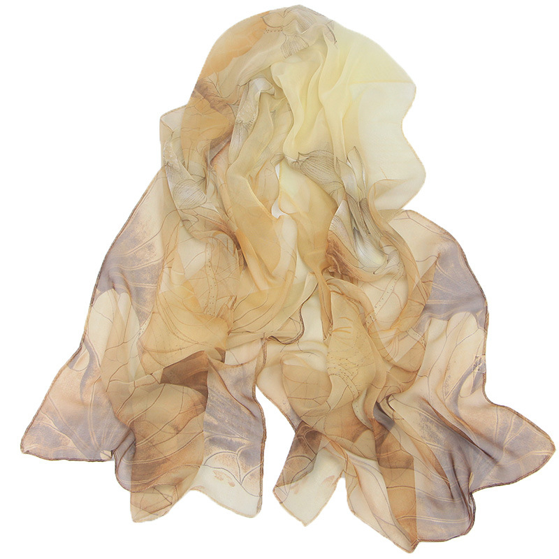 Georgette selyemsál, weft-knit, motív Lotus Pond Moonlight, nyár, közepes hosszúság