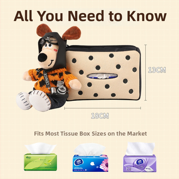 Автомобилна кутия за салфетки с плюшено кученце - закачваща се за облегалката, персонализиране налично; материал: плюш; приложение: вътре в автомобила; живот на продукта: 3–5 години; марка: Abu and Cotton