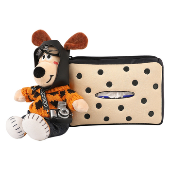 Автомобилна кутия за салфетки с плюшено кученце - закачваща се за облегалката, персонализиране налично; материал: плюш; приложение: вътре в автомобила; живот на продукта: 3–5 години; марка: Abu and Cotton