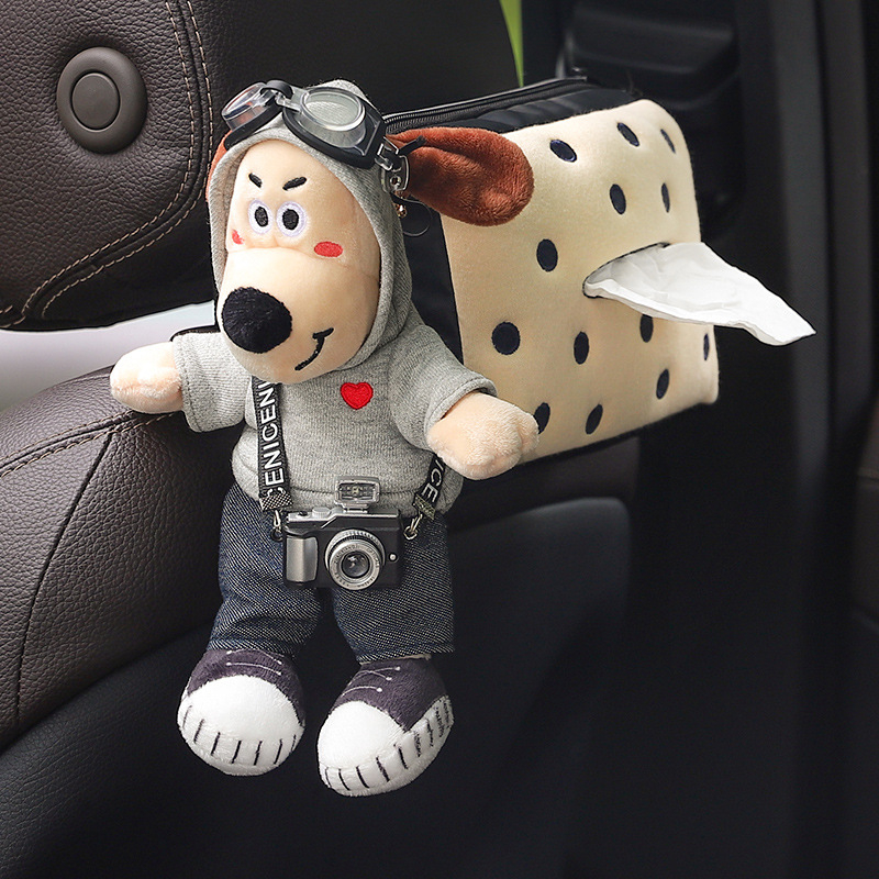 Автомобилна кутия за салфетки с плюшено кученце - закачваща се за облегалката, персонализиране налично; материал: плюш; приложение: вътре в автомобила; живот на продукта: 3–5 години; марка: Abu and Cotton