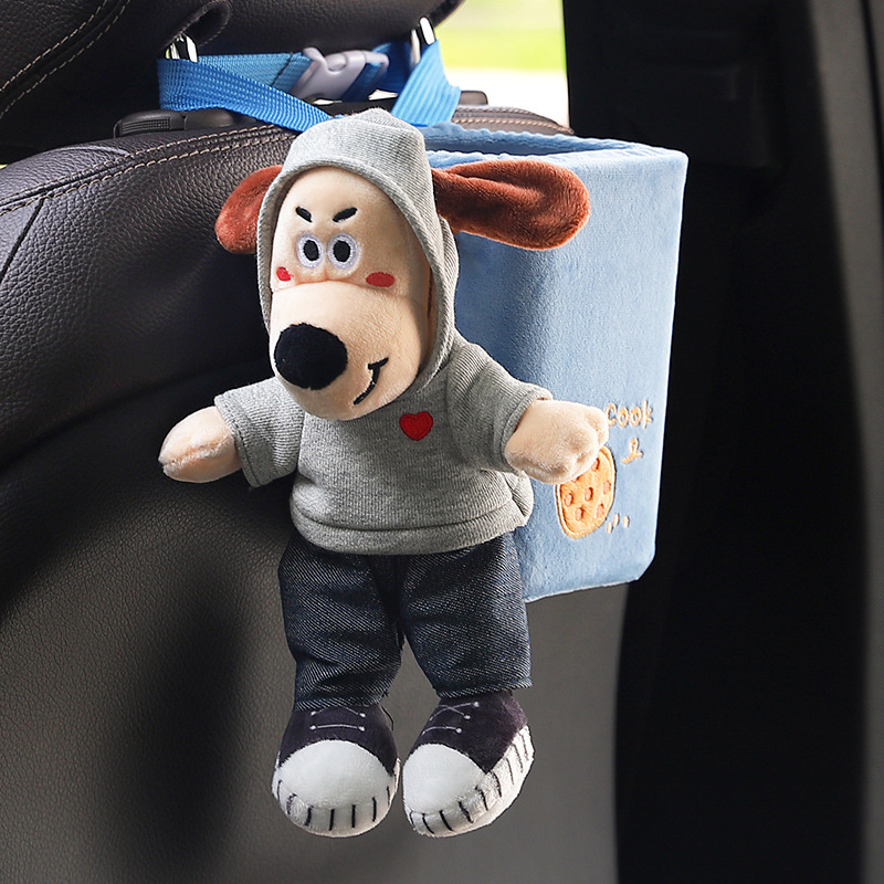 Автомобилна кутия за салфетки с плюшено кученце - закачваща се за облегалката, персонализиране налично; материал: плюш; приложение: вътре в автомобила; живот на продукта: 3–5 години; марка: Abu and Cotton
