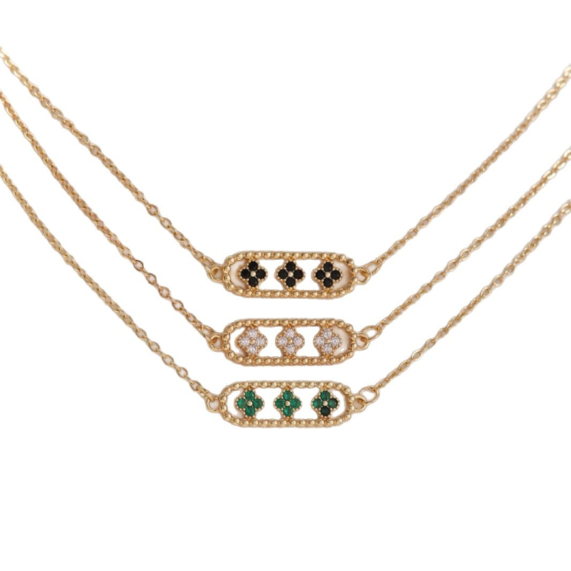 Komplekts: Kaklarota un rokassprādze ar četru lapu laimi no vara un cirkonu — vara ielikts ar cirkoniem, elektroplakēšana, sievietēm luksusa stils