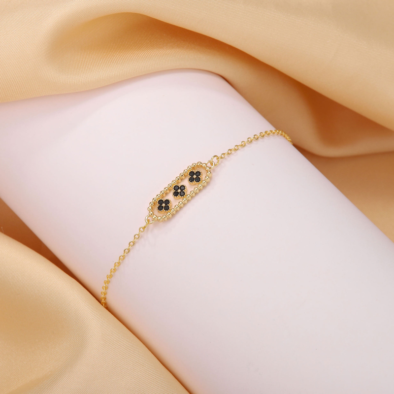 Komplekts: Kaklarota un rokassprādze ar četru lapu laimi no vara un cirkonu — vara ielikts ar cirkoniem, elektroplakēšana, sievietēm luksusa stils