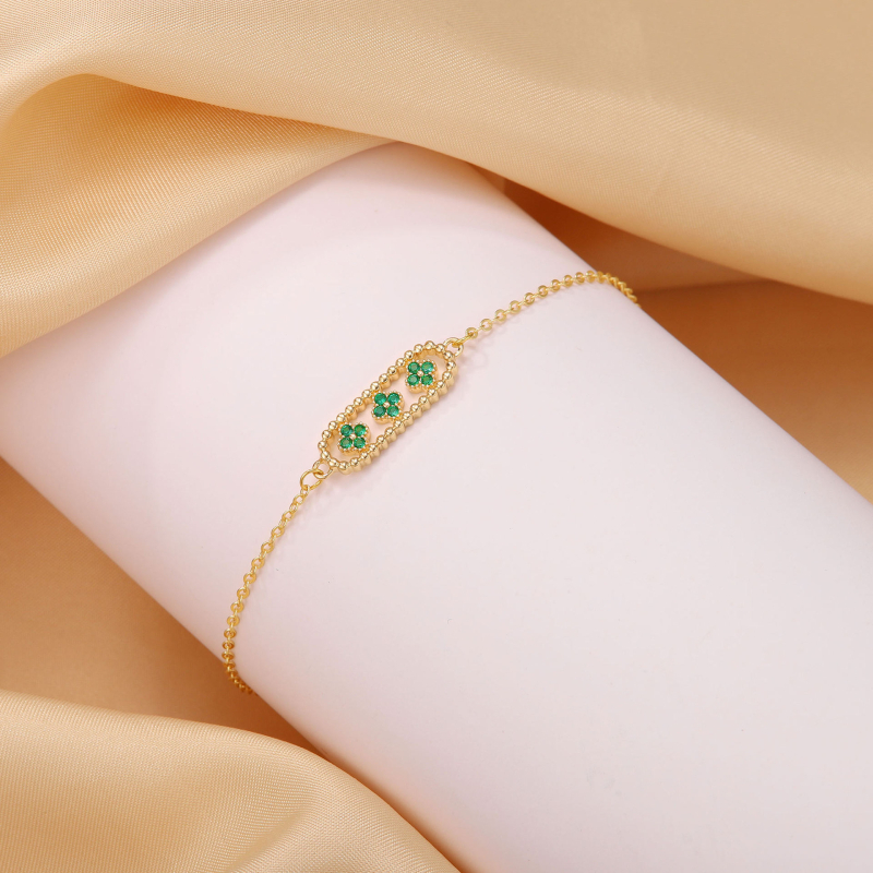 Komplekts: Kaklarota un rokassprādze ar četru lapu laimi no vara un cirkonu — vara ielikts ar cirkoniem, elektroplakēšana, sievietēm luksusa stils