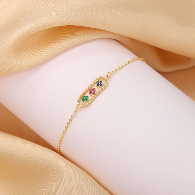 Komplekts: Kaklarota un rokassprādze ar četru lapu laimi no vara un cirkonu — vara ielikts ar cirkoniem, elektroplakēšana, sievietēm luksusa stils