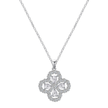 Ogrlica od srebra 925 s četverolistom i CZ kamenčićima, CNC dizajn visoke kvalitete, elektroplatiranje