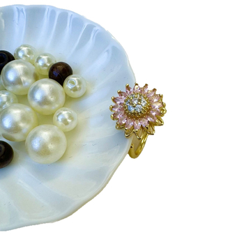 Unisex vara saulespuķu juvelierizstrādājumu komplekts: rotējošais gredzens, cirkona rokassprādze, kakla kaula ķēde, kulons un auskari