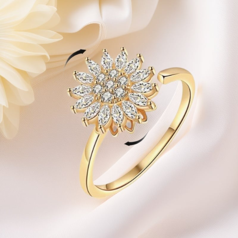 Unisex vara saulespuķu juvelierizstrādājumu komplekts: rotējošais gredzens, cirkona rokassprādze, kakla kaula ķēde, kulons un auskari