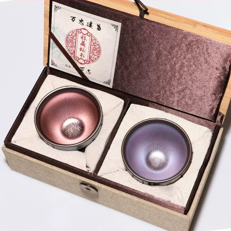 Jianzhan tējas krūzes komplekts pāriem ar apakšglazūras krāsu, dāvanu kastīte, pielāgošana pieejama, mūsdienīgs minimālisma stils
