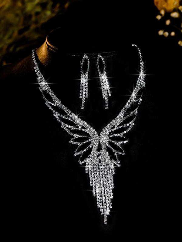 Set ogrlice i naušnica, srčanog stila, višestruki ključni lanac s Rhinestones
