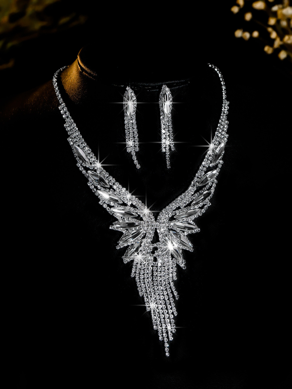 Set ogrlice i naušnica, srčanog stila, višestruki ključni lanac s Rhinestones