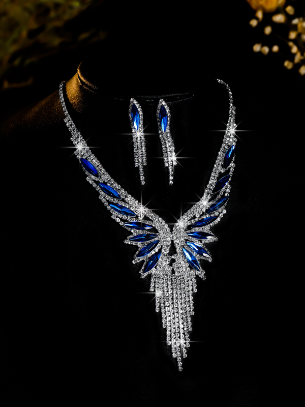 Set ogrlice i naušnica, srčanog stila, višestruki ključni lanac s Rhinestones