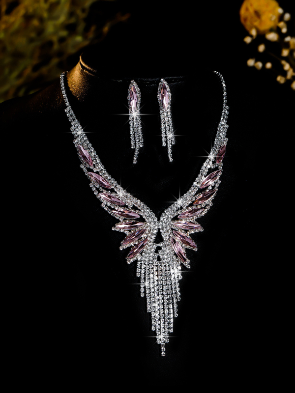 Set ogrlice i naušnica, srčanog stila, višestruki ključni lanac s Rhinestones