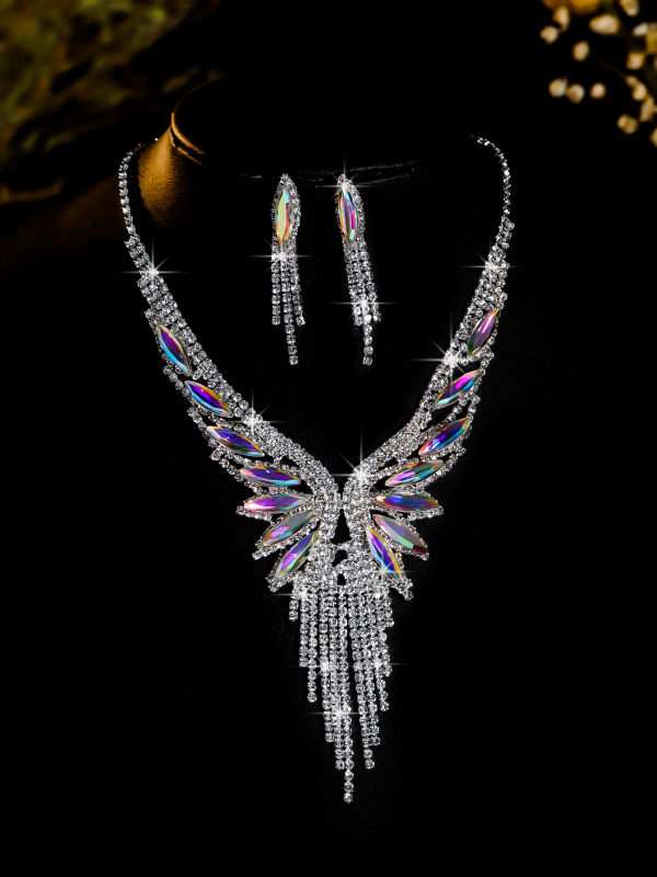 Set ogrlice i naušnica, srčanog stila, višestruki ključni lanac s Rhinestones