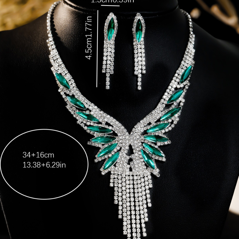 Set ogrlice i naušnica, srčanog stila, višestruki ključni lanac s Rhinestones