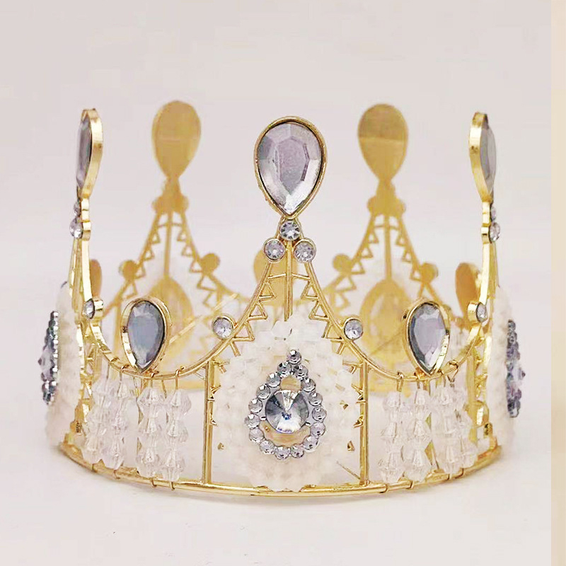 Ötvözetből készült csipkés korona fejfedő, Vintage stílus, Korona G02-1, elektroplattálás, Kristály