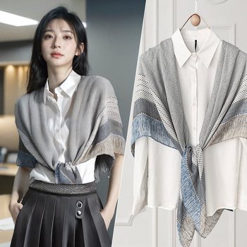 Cardigan-șal pentru femei, fibră de poliester, țesătură simplă, model în nuanțe coordonate, protecție împotriva razelor UV, siluetă prelungită
