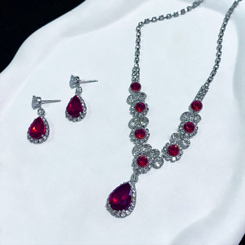 Kāzu rotaslietu komplekts: kaklarota un auskari ar clavicle ķēdi, Rhinestone kristāli, elektroplatinga apdare, forma: sirds/asara/zvaniņš