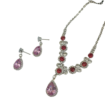 Kāzu rotaslietu komplekts: kaklarota un auskari ar clavicle ķēdi, Rhinestone kristāli, elektroplatinga apdare, forma: sirds/asara/zvaniņš