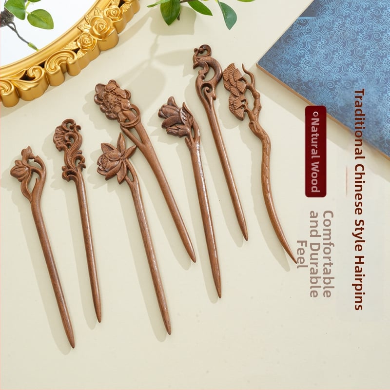 Puidust juukseklips, iidne Hiina stiil, peakatte aksessuaar, päritolu Jinhua Dongyang, sügis 2024