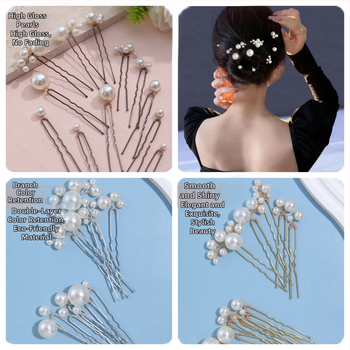 Clipsuri pentru păr cu perle, formă U, set de 12 buc., pentru coafuri zilnice cu împletituri, accesorii de păr la modă; Material: Perle; Formă: U; Stil: Modă; Ambalare: Ambalate individual