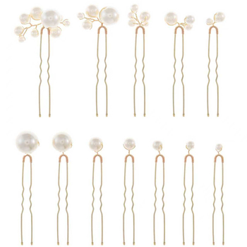 Clipsuri pentru păr cu perle, formă U, set de 12 buc., pentru coafuri zilnice cu împletituri, accesorii de păr la modă; Material: Perle; Formă: U; Stil: Modă; Ambalare: Ambalate individual