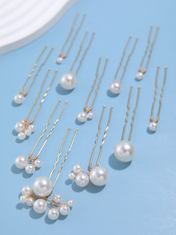 Clipsuri pentru păr cu perle, formă U, set de 12 buc., pentru coafuri zilnice cu împletituri, accesorii de păr la modă; Material: Perle; Formă: U; Stil: Modă; Ambalare: Ambalate individual