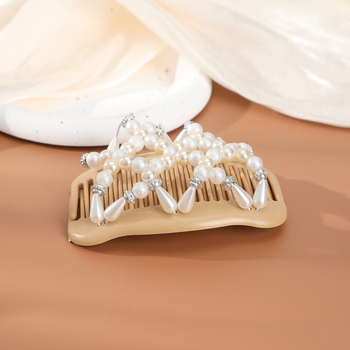 Puidust juuksekamm kahe reale sandlipuu helmestega, vintage stiil, geomeetriline disain, bränd DINGJUE, kevad 2024