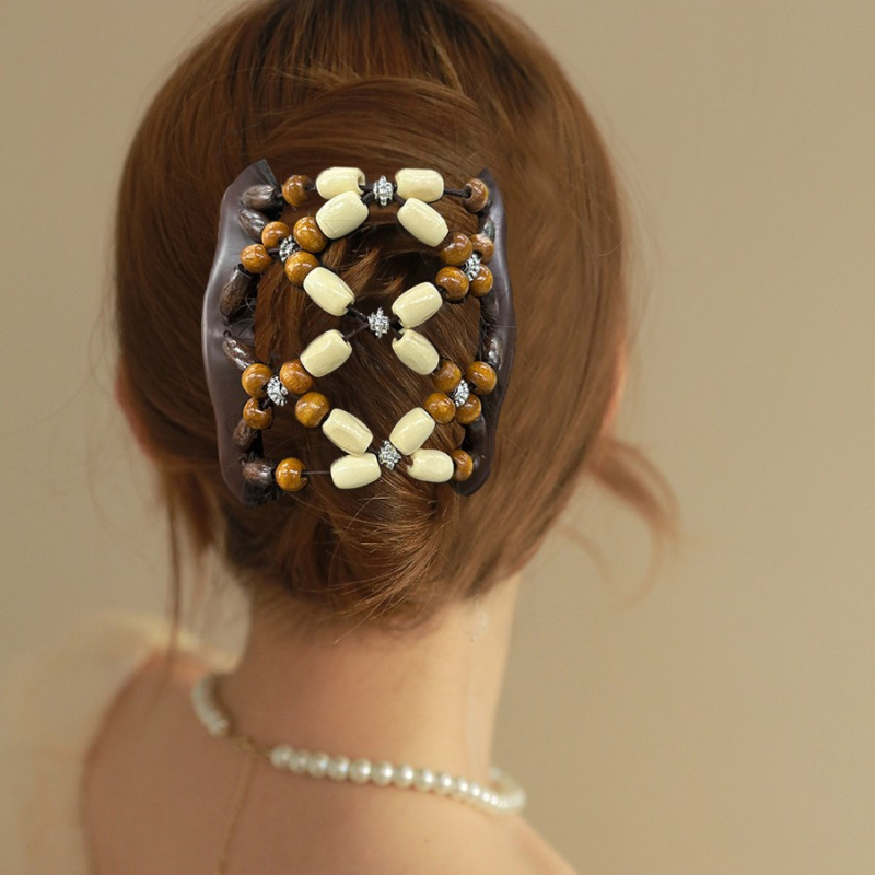 Puidust juuksekamm kahe reale sandlipuu helmestega, vintage stiil, geomeetriline disain, bränd DINGJUE, kevad 2024