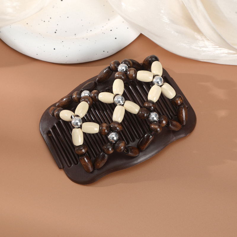 Puidust juuksekamm kahe reale sandlipuu helmestega, vintage stiil, geomeetriline disain, bränd DINGJUE, kevad 2024