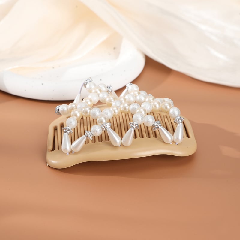 Puidust juuksekamm kahe reale sandlipuu helmestega, vintage stiil, geomeetriline disain, bränd DINGJUE, kevad 2024