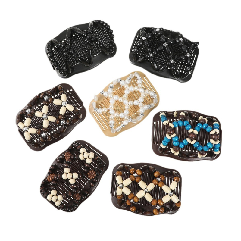 Puidust juuksekamm kahe reale sandlipuu helmestega, vintage stiil, geomeetriline disain, bränd DINGJUE, kevad 2024