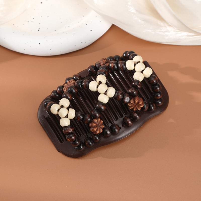 Puidust juuksekamm kahe reale sandlipuu helmestega, vintage stiil, geomeetriline disain, bränd DINGJUE, kevad 2024