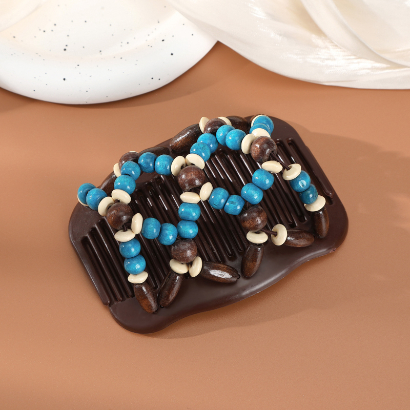 Puidust juuksekamm kahe reale sandlipuu helmestega, vintage stiil, geomeetriline disain, bränd DINGJUE, kevad 2024