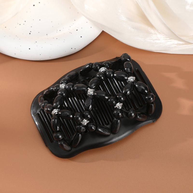 Puidust juuksekamm kahe reale sandlipuu helmestega, vintage stiil, geomeetriline disain, bränd DINGJUE, kevad 2024