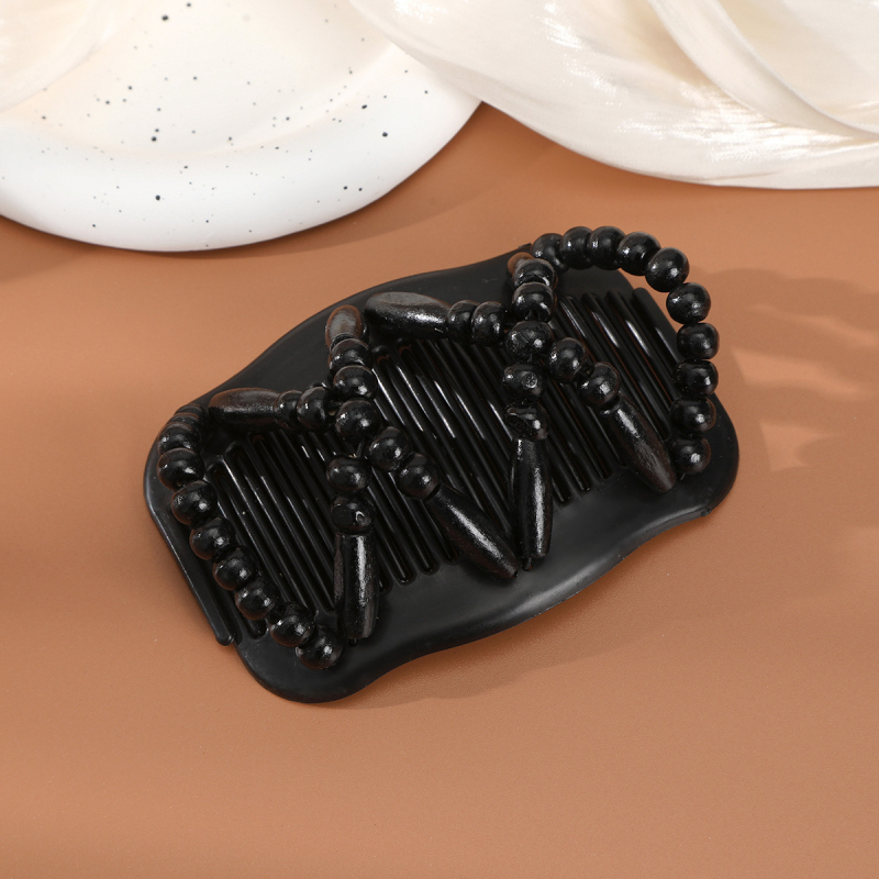 Puidust juuksekamm kahe reale sandlipuu helmestega, vintage stiil, geomeetriline disain, bränd DINGJUE, kevad 2024